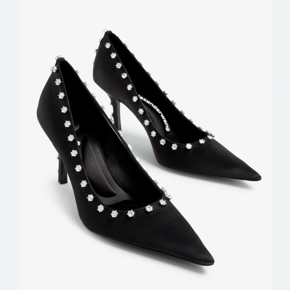 Alexander Wang Womens Delphine Black Satin Pointed Toe Pumps Shoes NWT